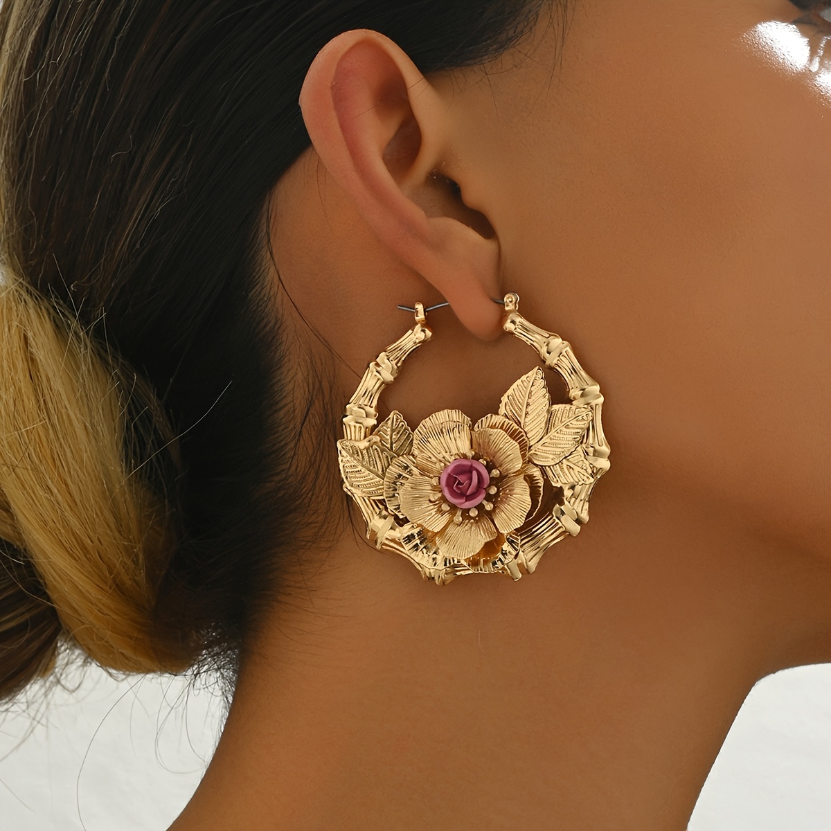1 Pair Ring-shaped Bamboo Joint Earrings Flower Earrings