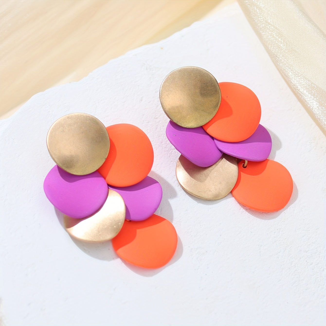 Image of 2pcs Fashionable And Simple Geometric Round Iron Diy Spliced Party Earrings, Suitable For To Wear On Dates And Dinners, And For Women' Wear