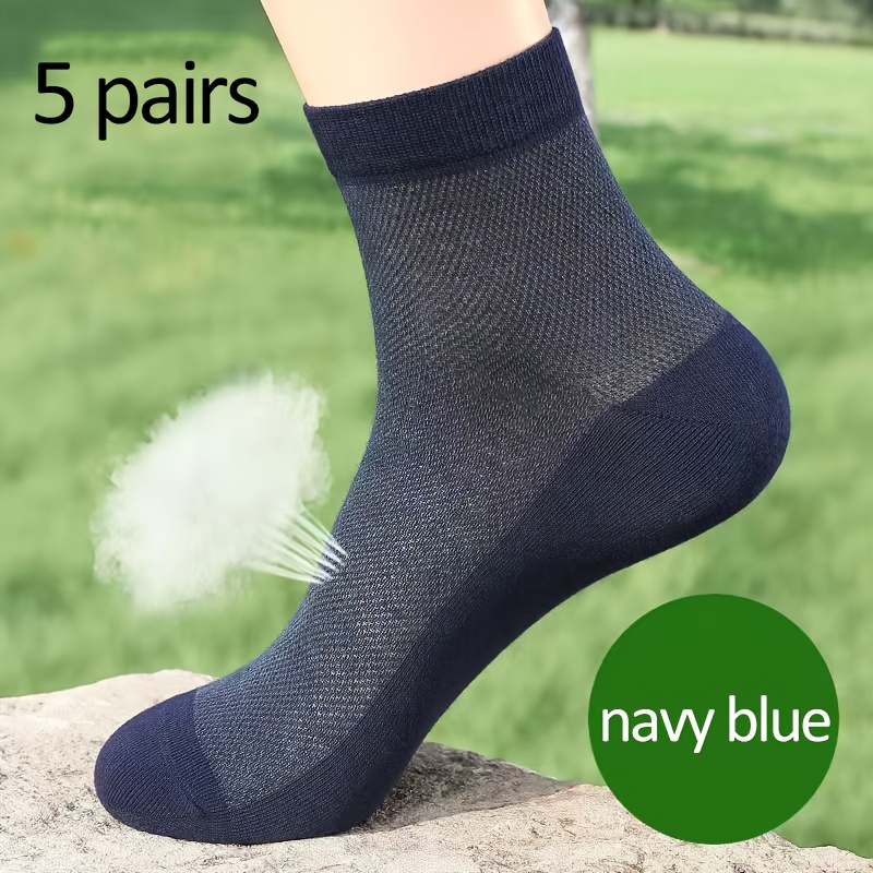 TEMU 5 Pairs Men's Breathable Mesh Athletic Socks - Sweat Absorbent, Elastic Fit For Gym, Sports & Casual Wear - Thin Cushioned Design, Machine