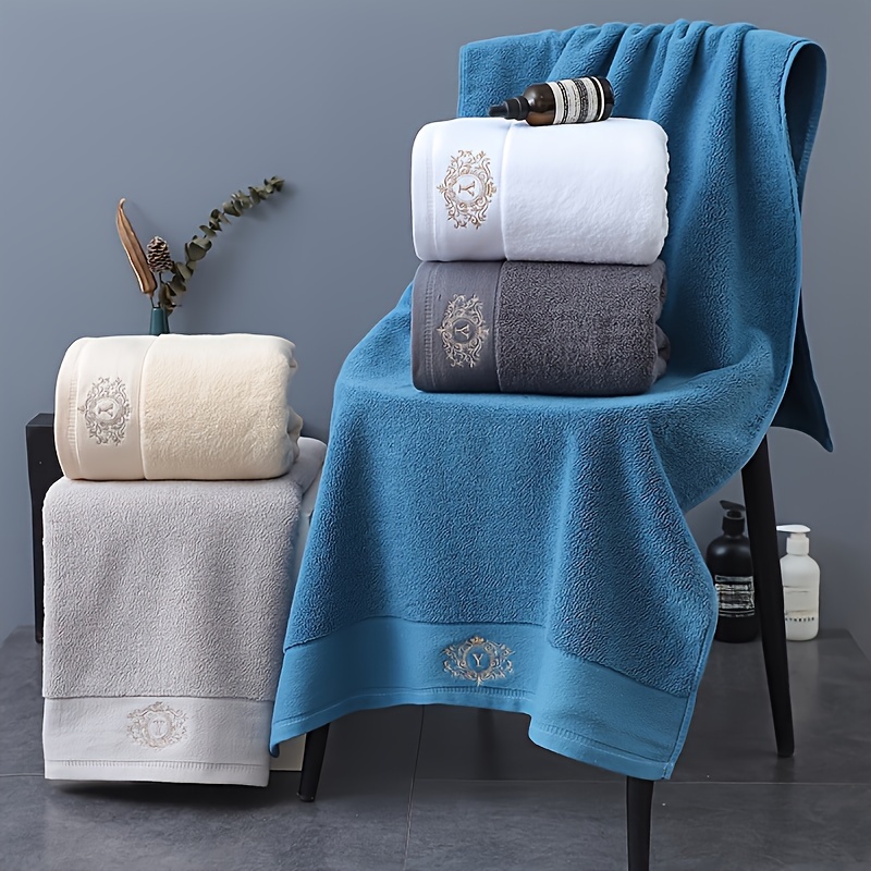 

3pcs Embroidered Cotton Towel Set, 2 Hand Towels & 1 Bath Towel, Absorbent & Quick-drying Showering Towel, Super Soft & Skin-friendly Bathing Towel, For Home Bathroom, Ideal Bathroom Supplies