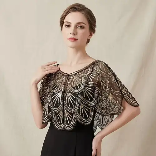 sequin shawl for dress 1pc Women's Sequin Decorated Evening Shawl, Suitable For Formal Dress, Cheongsam, Vintage Style,Beach,Holiday