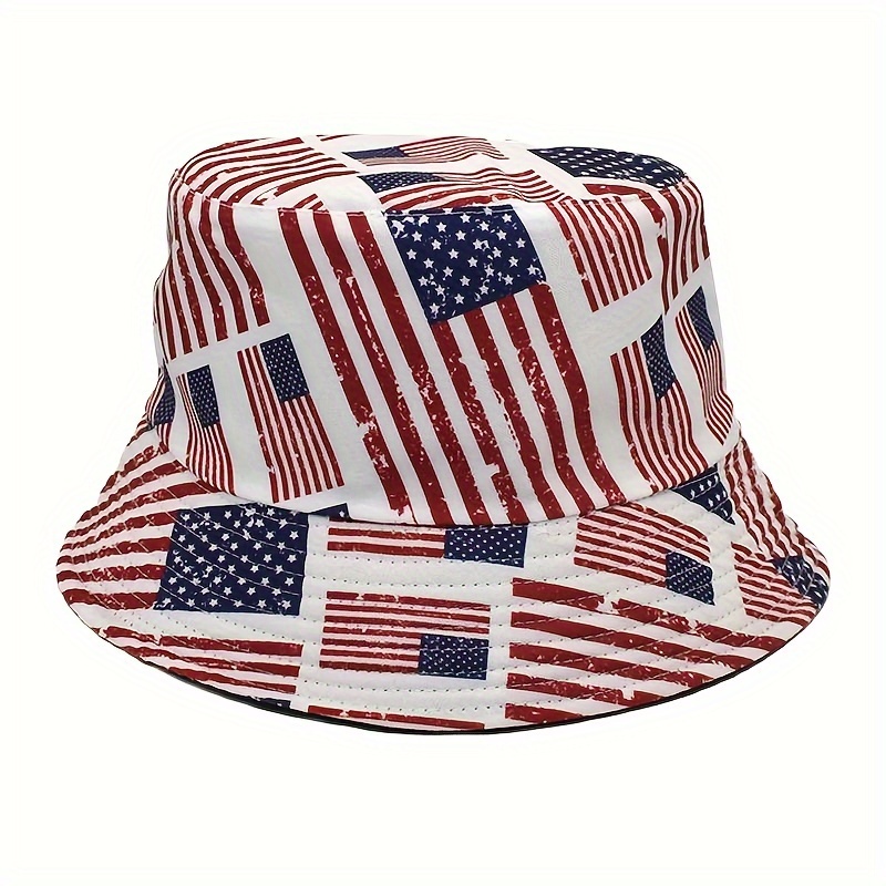 

American Independence Day National Day Bucket Hat For Women And Men, Double-sided Sunscreen Sunshade Hat With American Flag Design