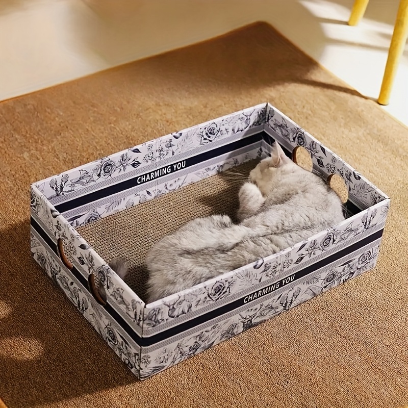 durable cardboard cat scratcher with replaceable scratching surface and ball suitable for indoor cats providing pet entertainment and boredom relief Product details 3