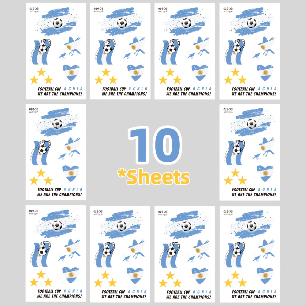 TEMU 10pcs Argentina Flag Football Temporary Tattoo Stickers, Waterproof Stickers, Sports Events Festivals And Parties Body Decoration Stickers,