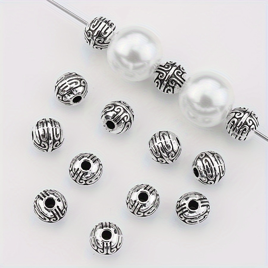 

50pcs, Alloy Spacer Beads, Round Patterned Bead Spacers For Diy Jewelry Making, Bracelet And Necklace Handcraft Accessories