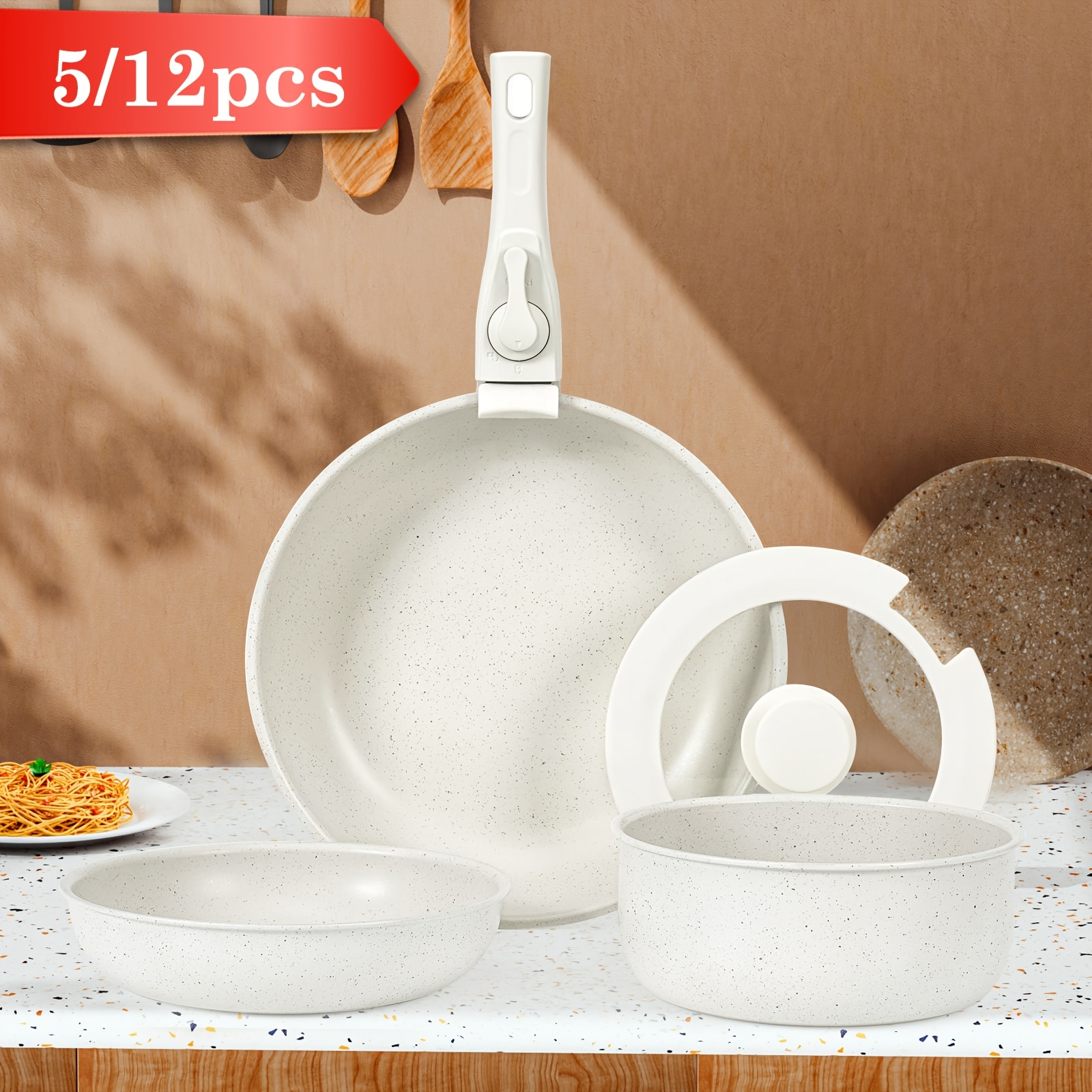 

5pcs/12pcs And Pan Set, Kitchen Cookware Set, Set, Including Frying Pan, Pan, For Commercial Cooking Tools