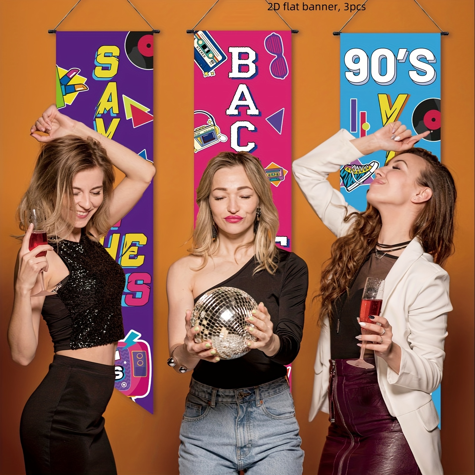 2d Flat, 2d Flat Banner, 3pcs.back To The 90's Banners 90's Party Decorations Porch Signs 90s Hanging Backdrops For Home Bar I Love Disco Birthday Theme Hip Hop Party Door Wall Decor, 2d Flat