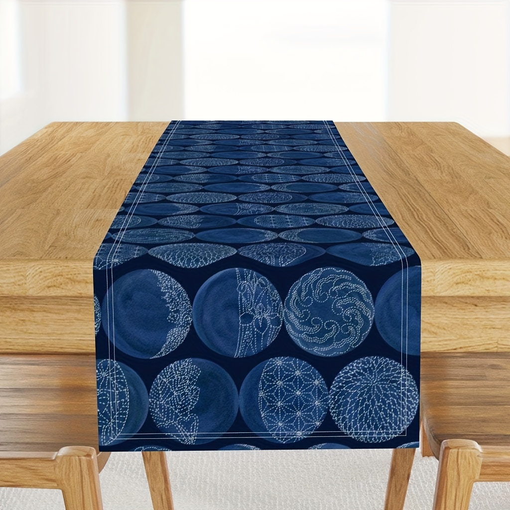 

Japanese Style Table Runner - Polyester Machine-made Tablecover With Moon Phases Pattern For Dining, Kitchen, Or Outdoor Decor, Ideal For Home Gatherings And Parties - General Fit