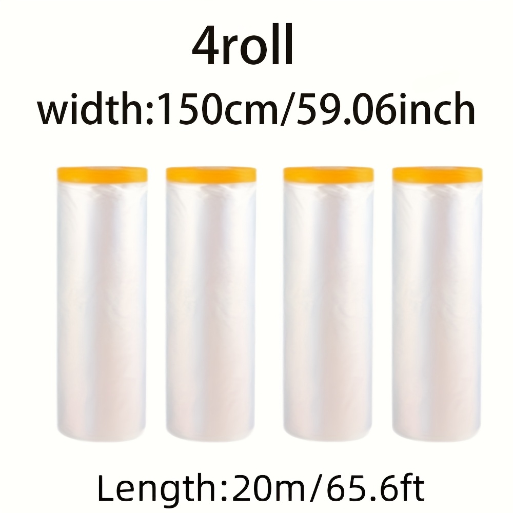 TEMU 4 Rolls Of 20m/65.62ft Dustproof Film, 150cm/59.06inch Wide Waterproof Dustproof Film For Furniture And Floor Protection, Transparent Protective