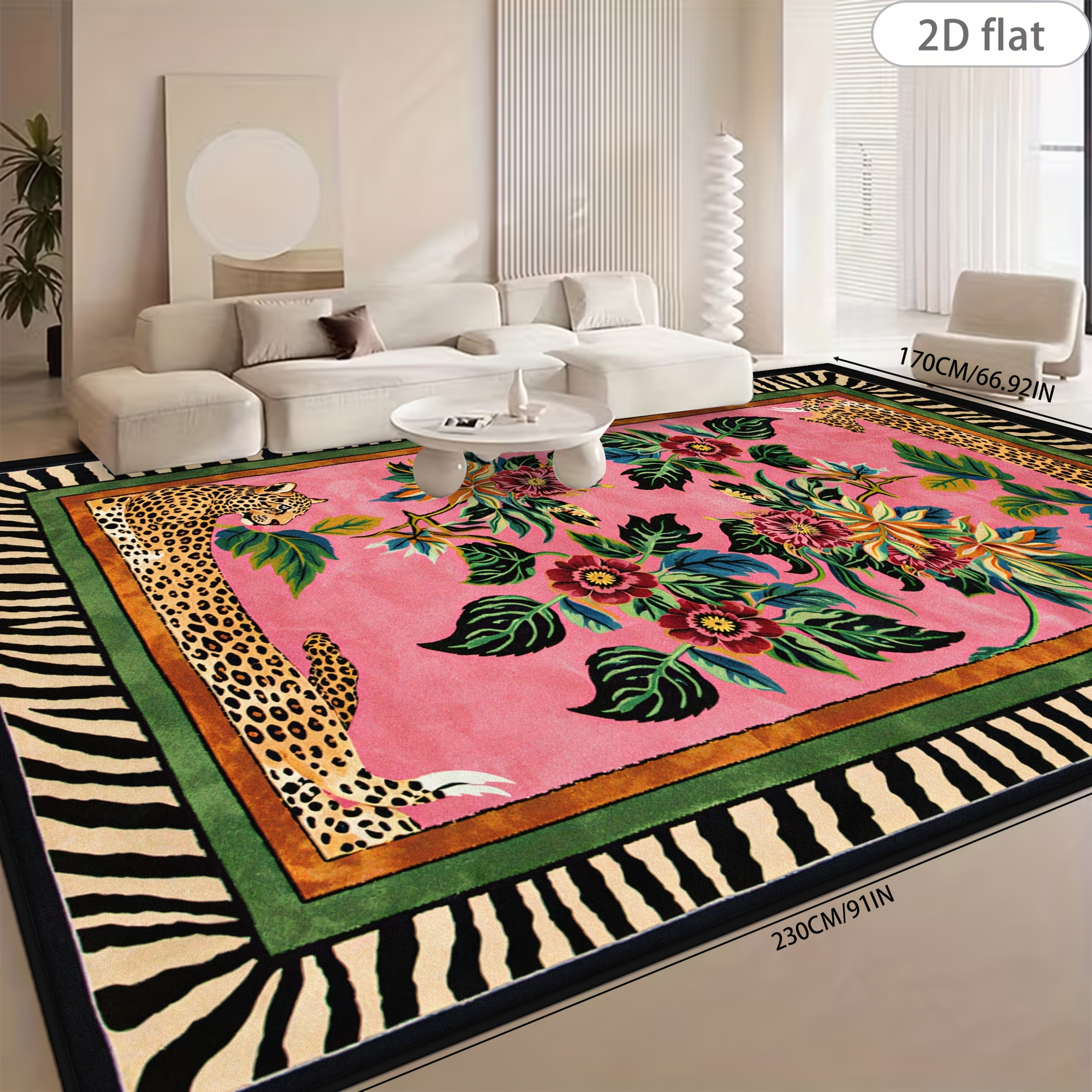 TEMU Velvet 1pc, Foundation With Leopard And Floral Border Patterns, A Rich Exotic Rug. A Rug With A Wilderness-style Home Decor And Rich Textured