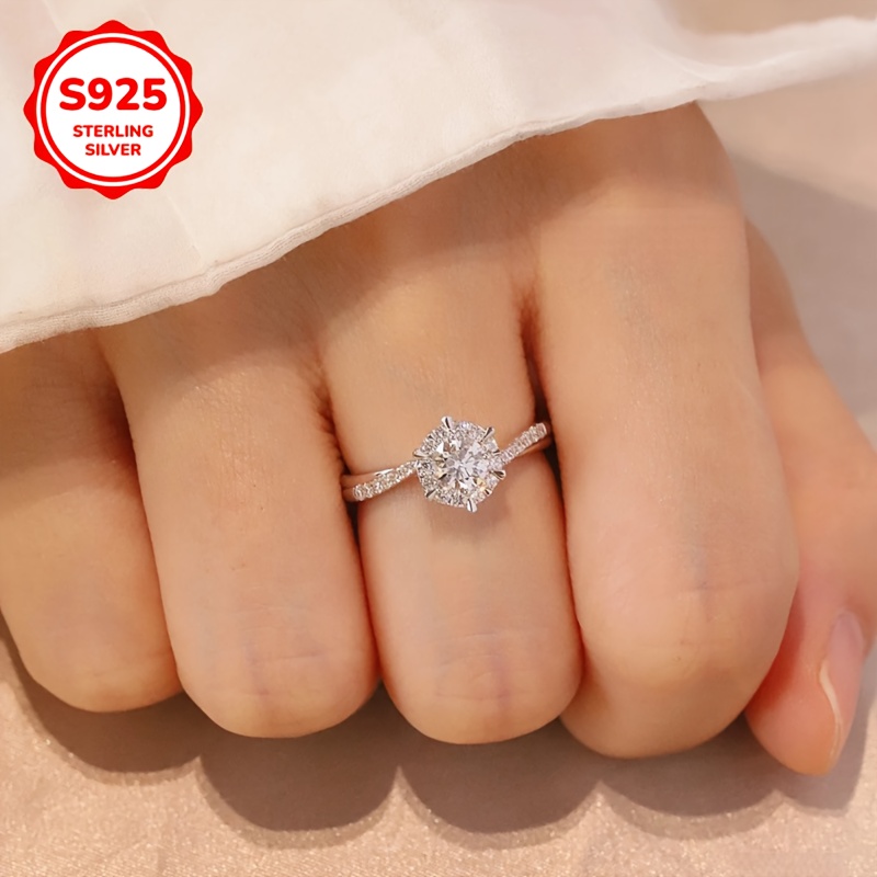 925 Sterling Silver Adjustable Open Ring with Sparkling Moissanite