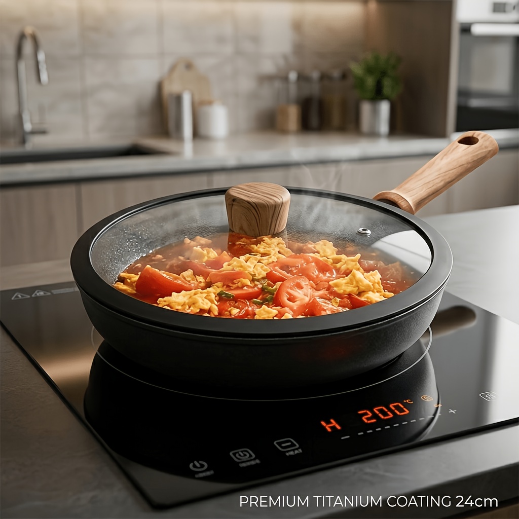 Image of 20cm/24cm, Covered Deep Frying Pan With Lid And A Felt Pad, Long-lasting Non Stick, Composite Pot Body, Household Non Stick Deep Frying Pan, Perfect For Stir Frying And Preparation