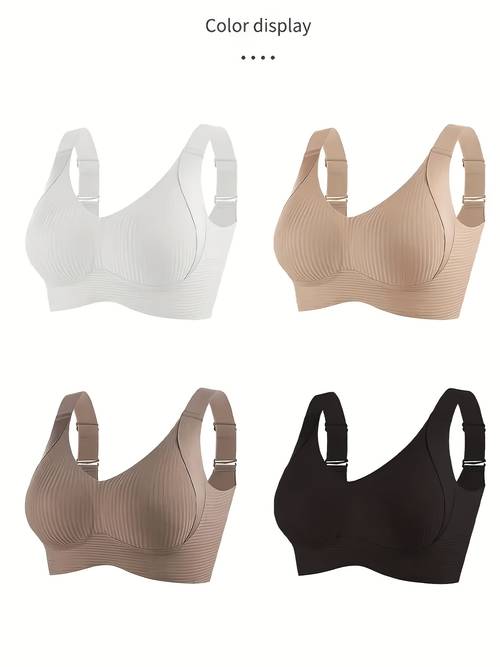 1 2 4pcs womens seamless wireless bra comfortable thin design full coverage anti sagging lift beige nude ribbed nylon fabric hand wash or smooth silhouette high support elegant collar style