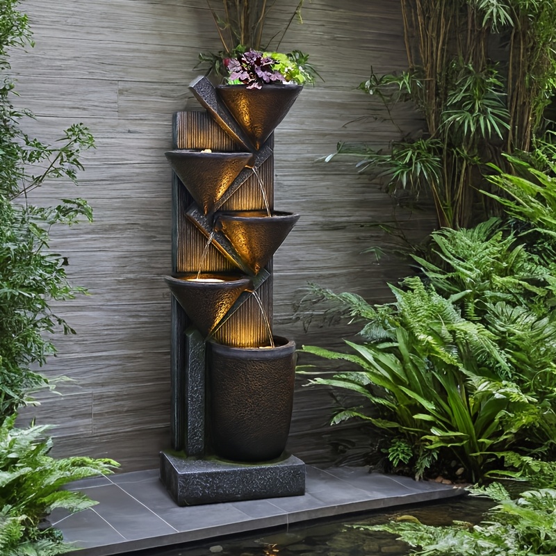 1pc Large 49.6-Inch Tiered Bowl And Light Outdoor Water Feature Fountain, Creates A Tranquil Oasis for Outdoor Living Spaces, Suitable for And Landscapes, Patios, Balconies, Lawns.