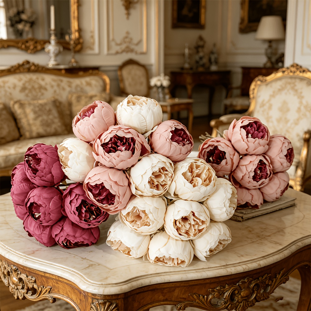 6pcs 12pcs peony hand tied european vintage style artificial flower bouquet three dimensional flower heads for home   mothers day gift bouquet wedding handheld bouquet table centerpiece decoration
