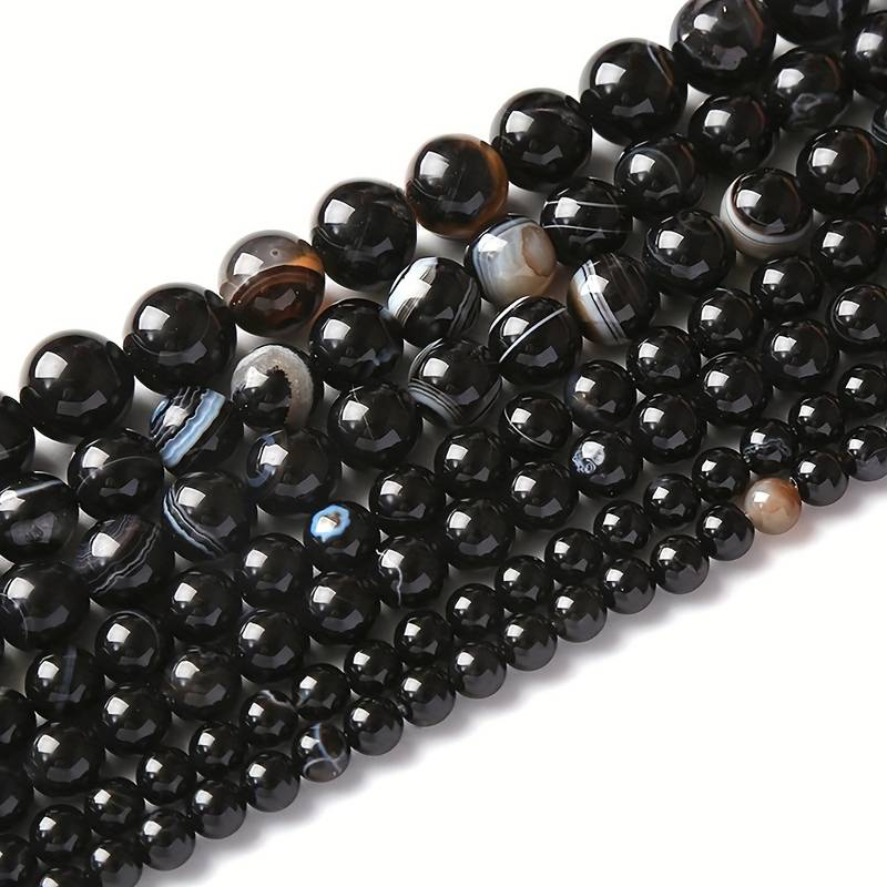 Gem-inside Natural Black Agate Faceted Beads - 8mm Round Onyx Stone For Jewelry Making - 15" Strand DIY