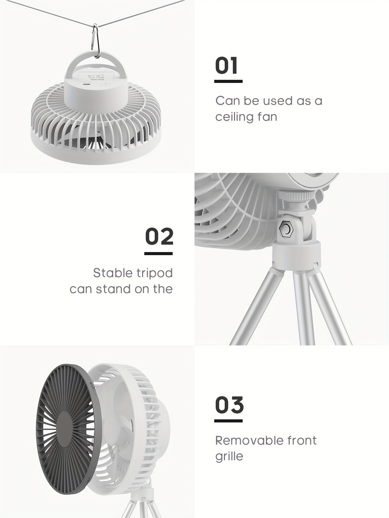 Summer essentials portable outdoor camping fan 4000mAh rechargeable tripod fan suitable for outdoor office desktop with timer built-in hook for hanging three-speed wind multifunctional personal fan