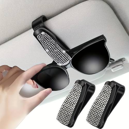 1pc universal car visor multi function clip crystal bead car visor holder fashionable glasses stand secure and stylish accessory for car interior pvc material safe and versatile visor accessory