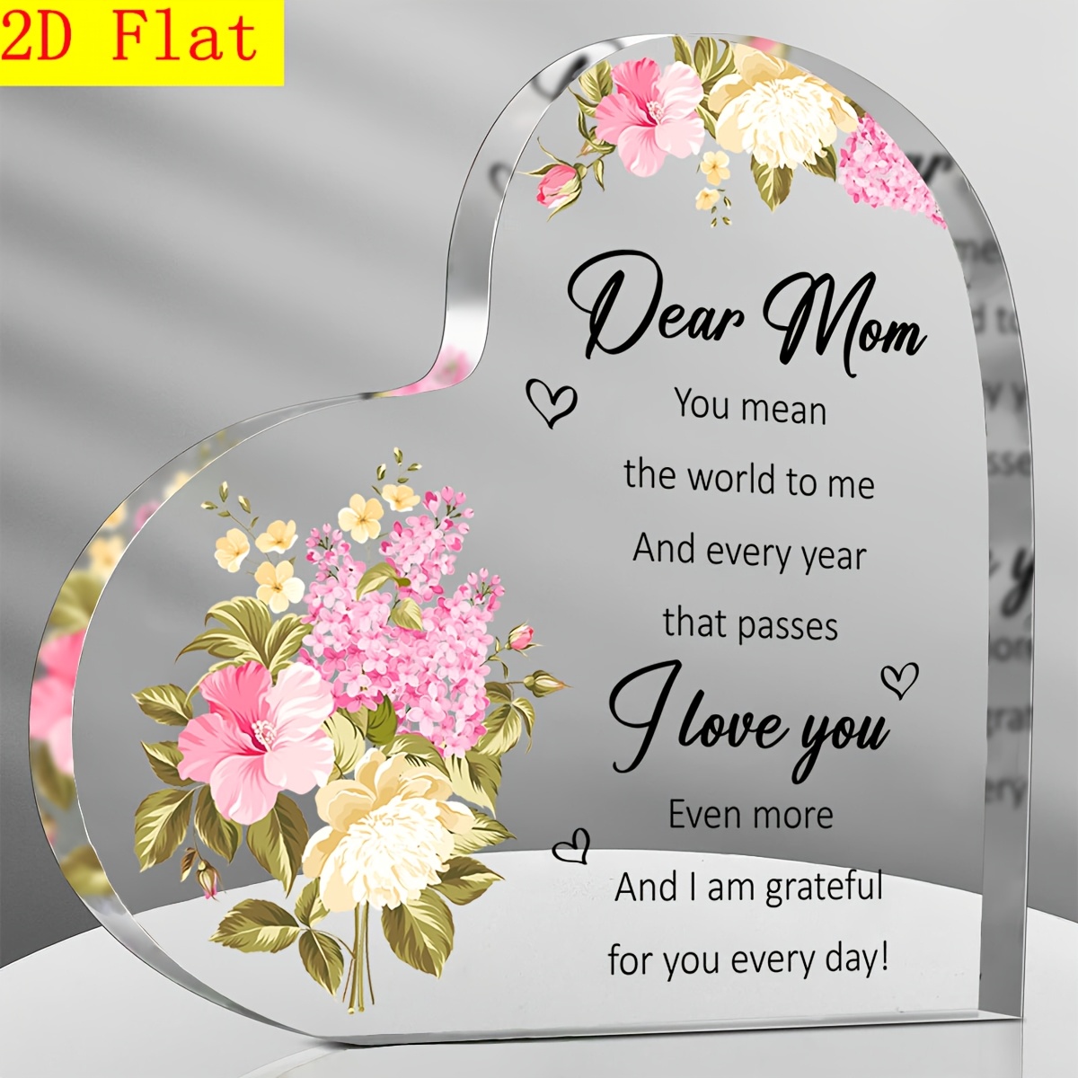 TEMU 2d Flat, 1pc Exquisite Heart Shape Acrylic Decorative Plaque With Message - Grateful Gift, Mom Birthday Gift, Mothers Day Gift From Daughter Or