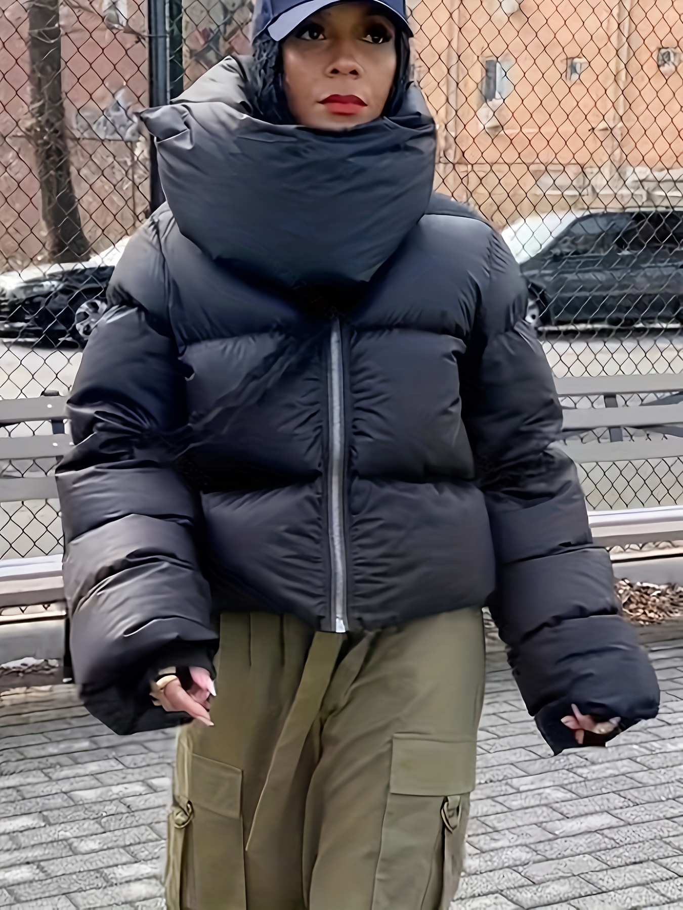 womens elegant winter puffer jacket with detachable hooded collar short   coat quilted waist short length non stretch outerwear for cold weather black hand washable jacket for dresses skirts layering black 0