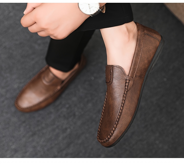 Men's Slip-On Loafers - British Style Breathable Casual & Dressy Shoes, All-Season Comfort with EVA Sole, Low-Top Round Toe Design for Office, Semi-Formal & Casual Attire, Comfy Shoes
