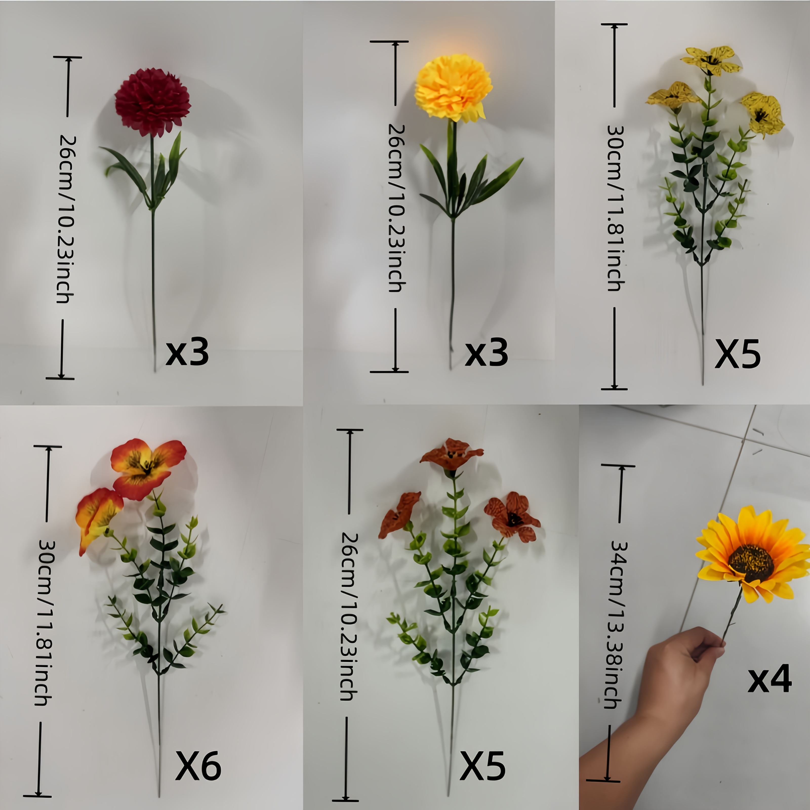 TEMU Ensemble de 26 fleurs artificielles d'automne, mélange de chrysanthèmes boules jaunes et rouges avec tournesols d'automne, bouquet pour