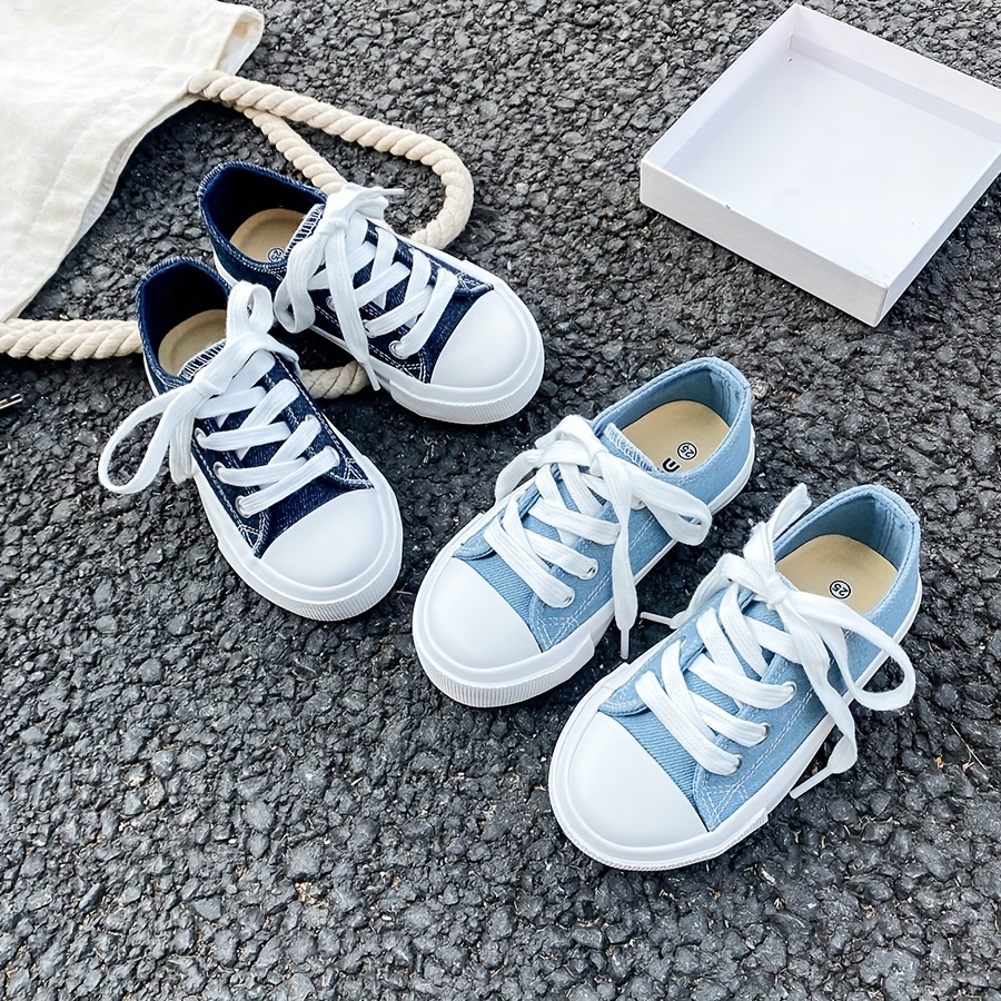 fashion solid color denim blue white fabric shoes Temu United