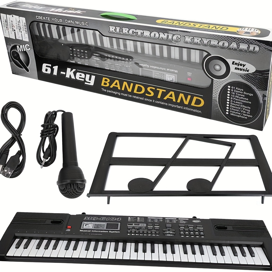 

1pc 61-key Electronic Keyboard With , Microphone Birthday Gift Keyboard Electric Digital Music Keyboard 61 Key Electronic Keyboards Microphone Sheet Stand High- & Perfect Educational