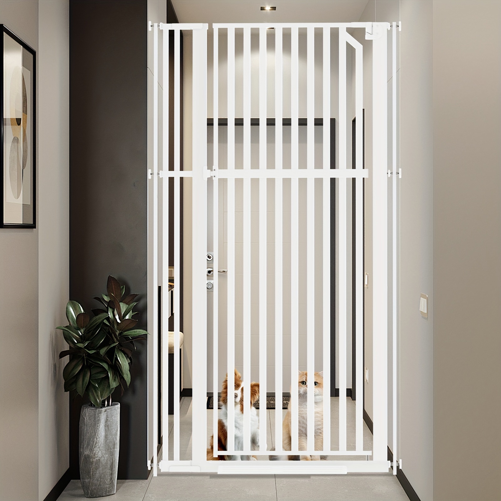 

63 Inch Extra Tall Pet Safety Gate With 33.9" To 37.8" Wide Safety Metal Gate, Auto Close Tall Gates With Door, Safety Gate Indoor Stairs