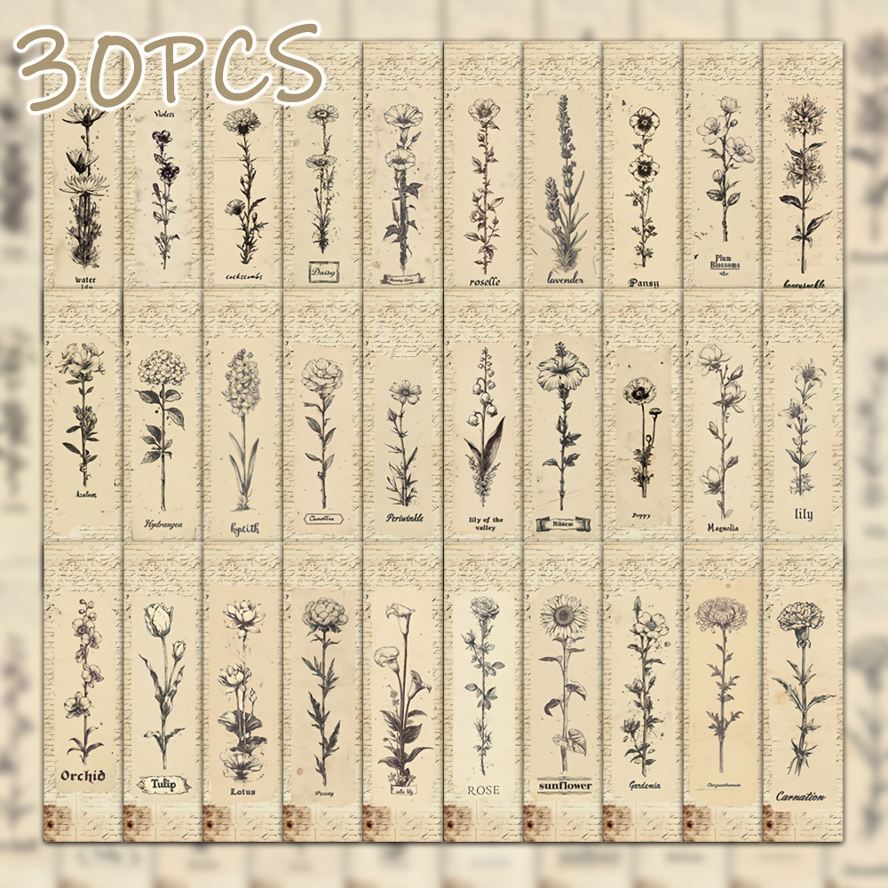 Image of 30pcs Vintage Flower Themed Bookmark Christmas Gift New Year Gift Back To School Book Decorative Cards Reading Labeling Cards