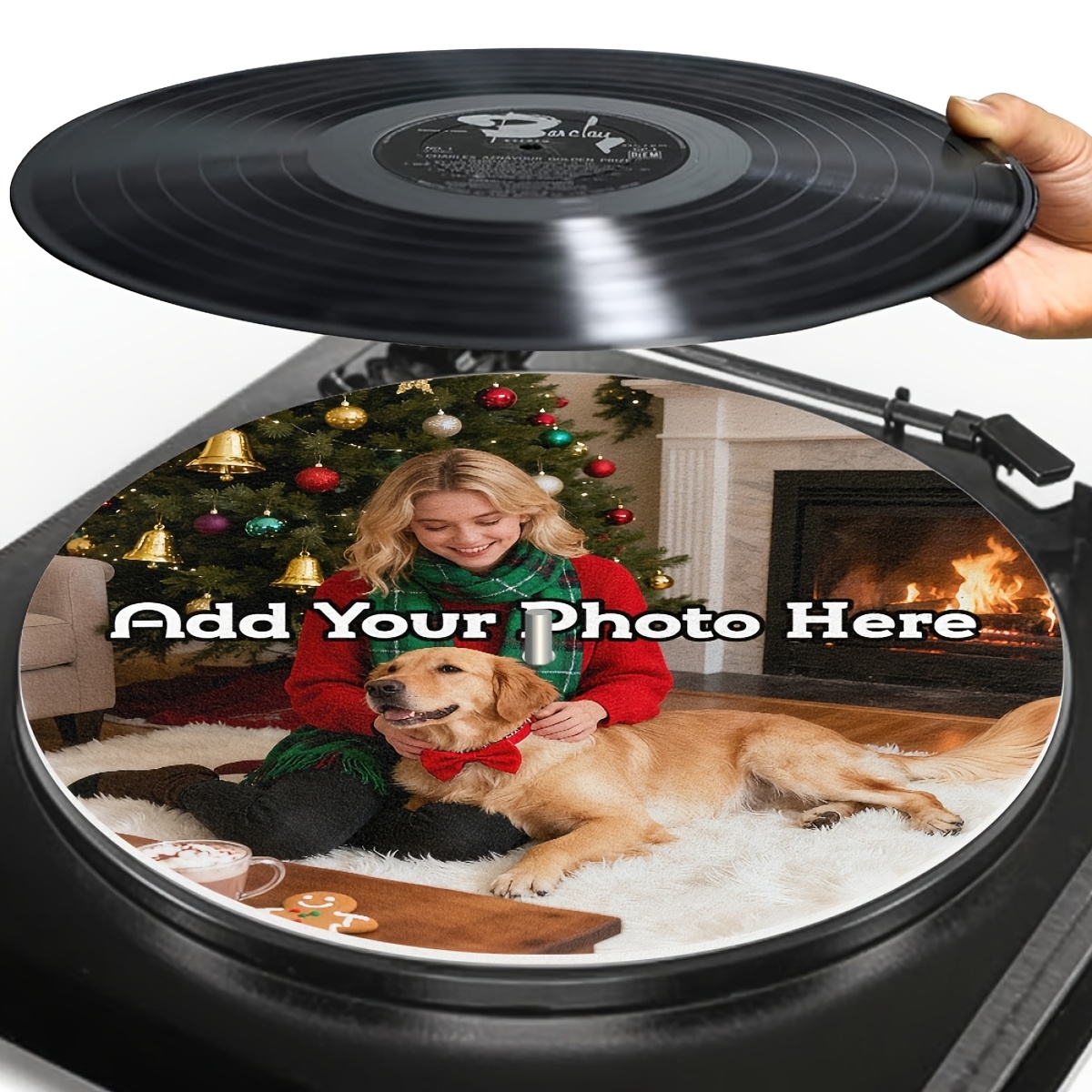 E-shop Personalisierte Bild Custom Schallplattenmatte, Custom Schallplattenspieler Plattenspieler Matte Druck mit Wärme für Familienporträts und