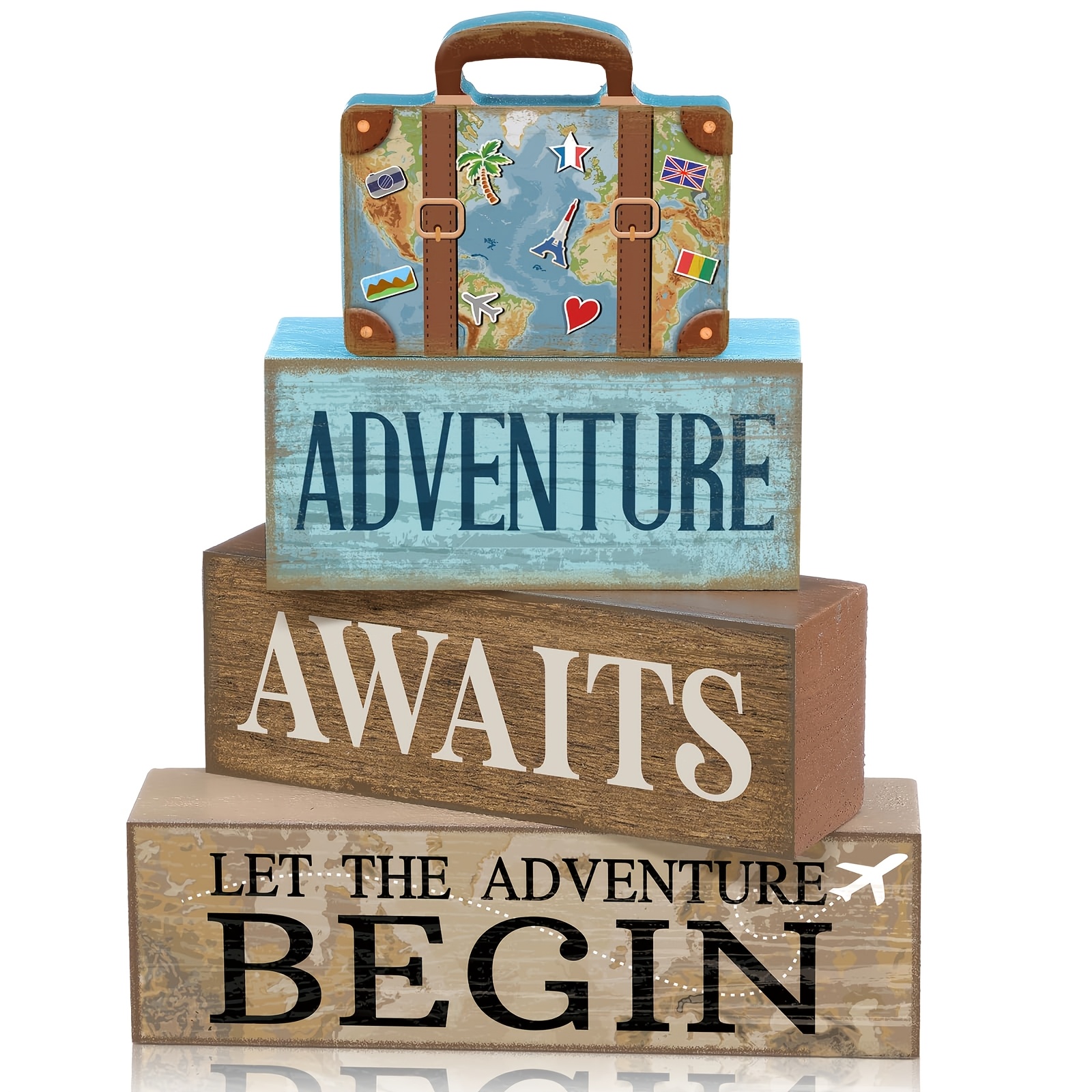 TEMU Travel Themed Party Decorations Table Decor Vintage Suitcase Wooden Stacked Sign Party Decor Table Centerpieces For Shower Retirement Birthday