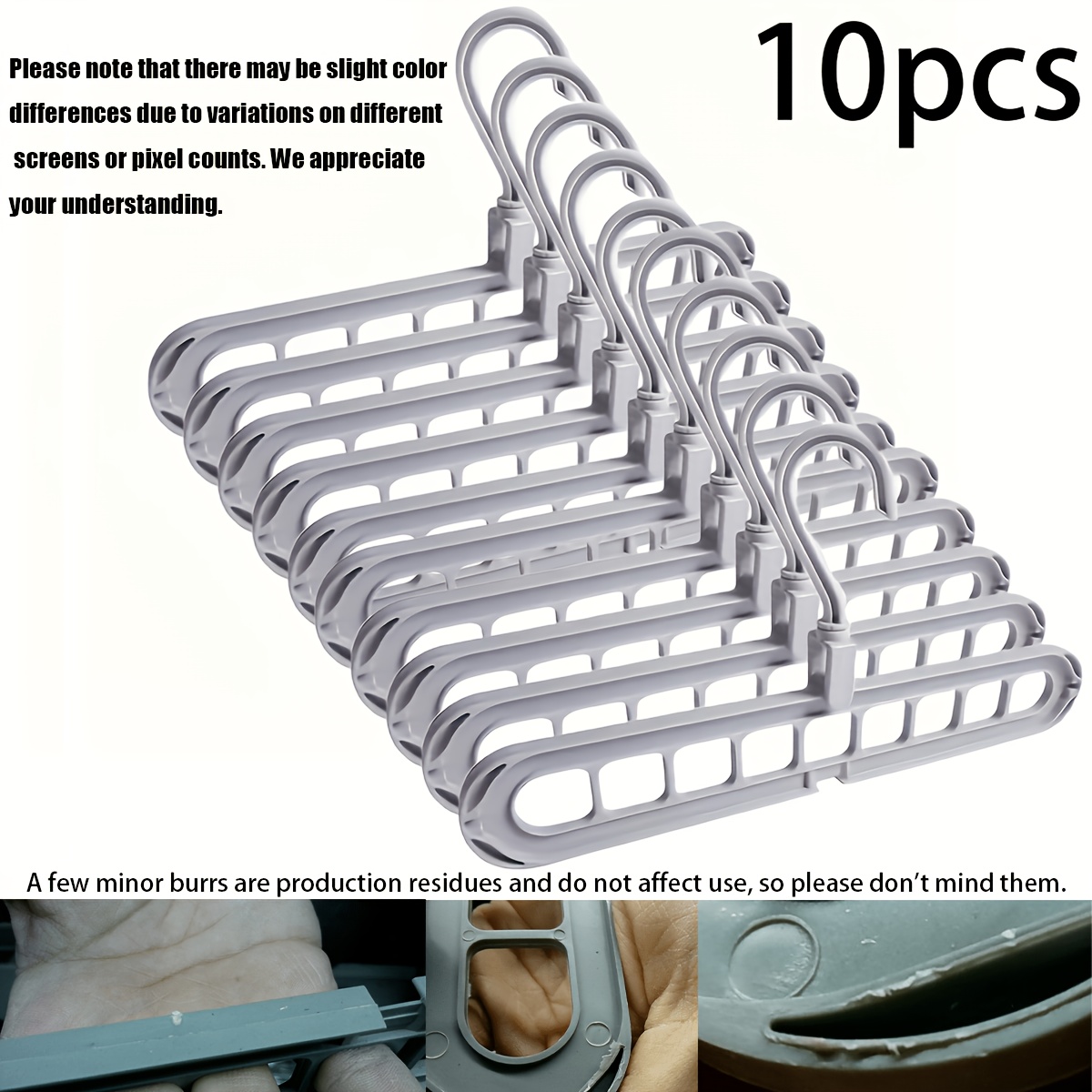 Image of 10pcs Foldable Plastic Hangers With 9 Holes – Non-slip, Space- Closet Organizers For Shirts, Pants, And More, Durable Brushed Finish, Clothes Hangers For Wardrobe & Dorm Storage