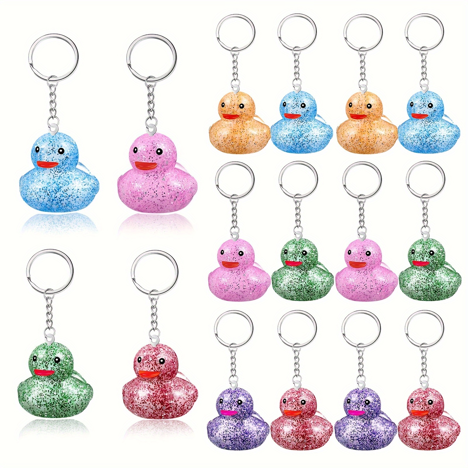 

12-pack Glitter Rubber Duck Keychains - Assorted Mini Duckling Key Rings For Birthday, Wedding, And Bridal Shower Party Favors - Non-electric, Featherless Rubber Duckies For Guests, Teens & Adults 14+
