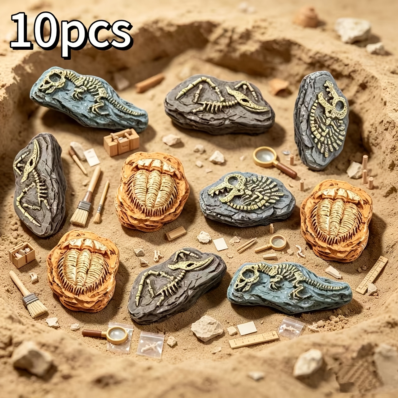 TEMU 10pcs Resin Simulation Micro-landscape Fossil Ornaments, Dollhouse Scenery Props, Sand Table Micro-landscape Decorative Additions, Handmade