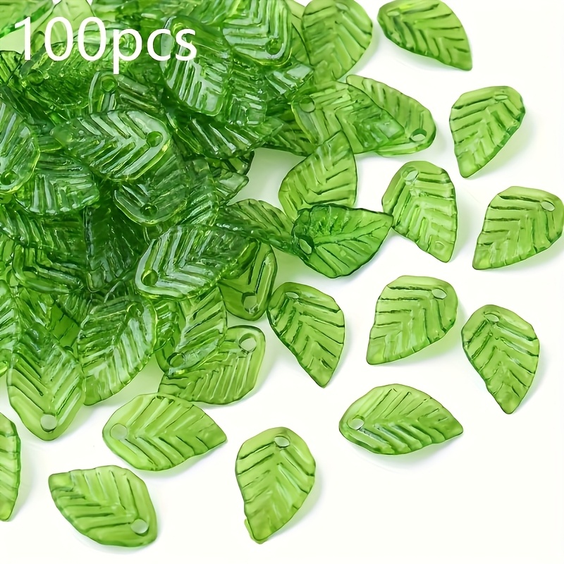 TEMU 100/200pcs Perles de feuilles en acrylique vert de haute qualité - Perles transparentes et durables pour porte-clés, bracelets et , parfaites