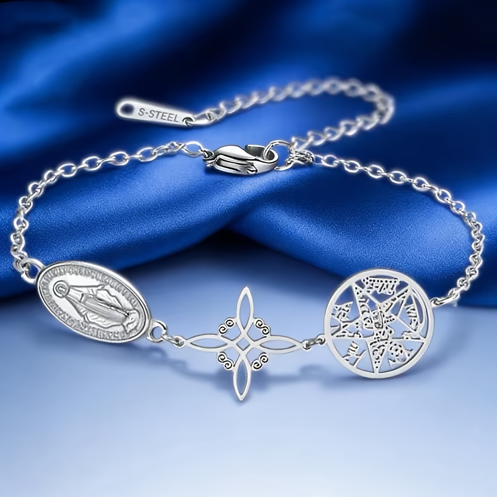 Image of Women's Steel Bracelet - Witch Knot, Pentagram And Hexagon Amulet Jewelry 18k Golden Plated End, Halloween, Christmas Gift, For Daily Wear And Parties