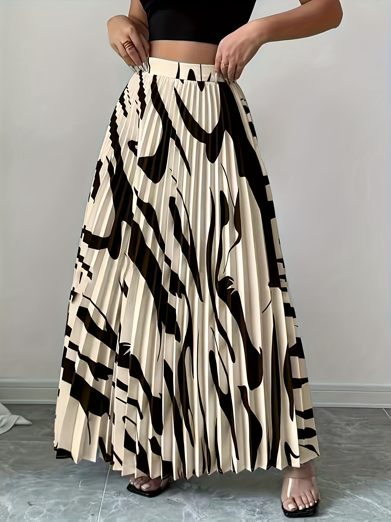 Long Skirt Women's Pleated Skirt Pattern Floral Pleated