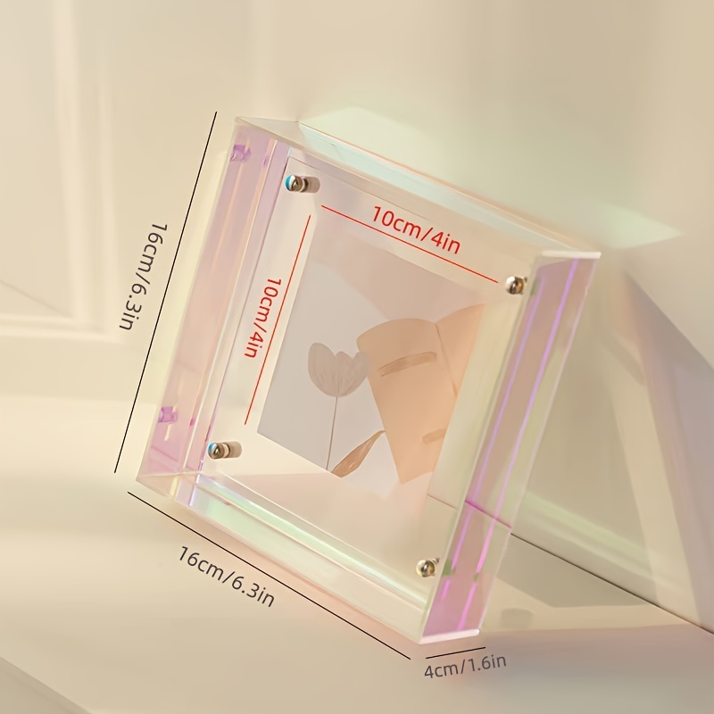 Image of 1pc Floating Acrylic Photo Frame Suitable For Desktop Standing Decoration Neon Semi-transparent Acrylic Photo Frame Suitable For Home Decoration