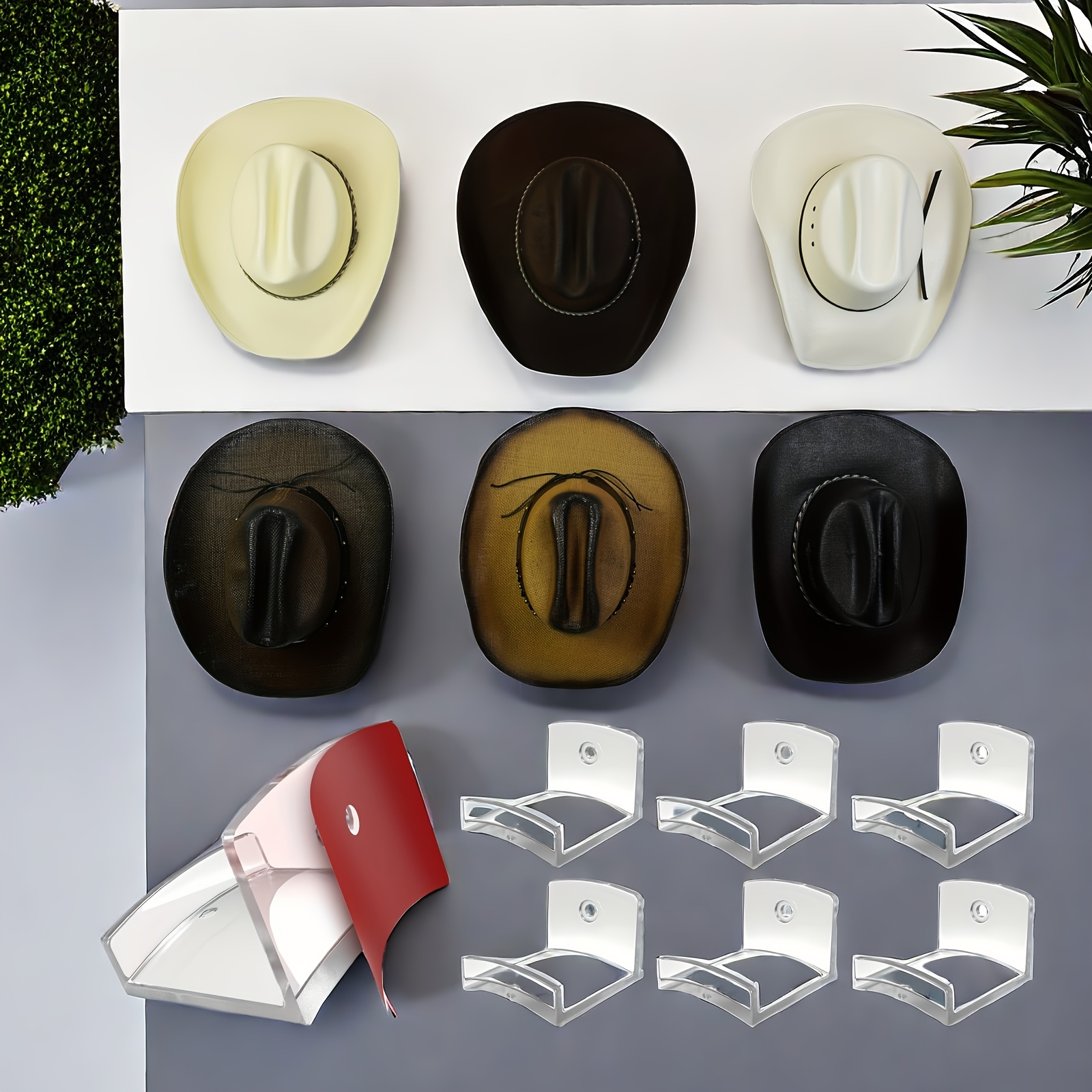 TEMU Clear Adhesive Hat Hooks For Wall - , Wide Brim Hat Organizer, Cowboy Hat Rack, Space-saving, , No Drilling Required, Damage-free, Heavy Duty Hat Hangers For Wall 6-pack
