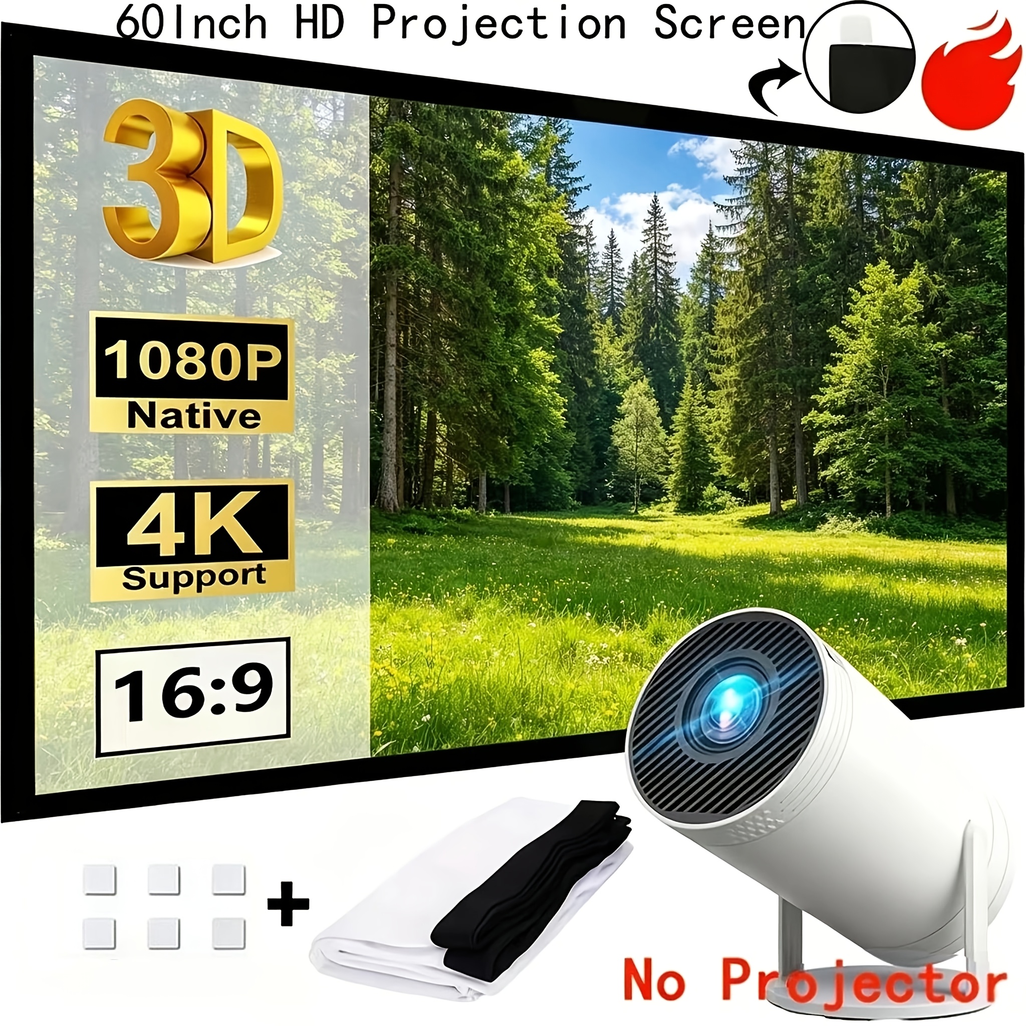 60-palčno debelo ultra visoko ločljivostno 4K projekcijsko platno z razmerjem stran 16:9, zložljivo in prenosno, odporno proti gubanju, zelo