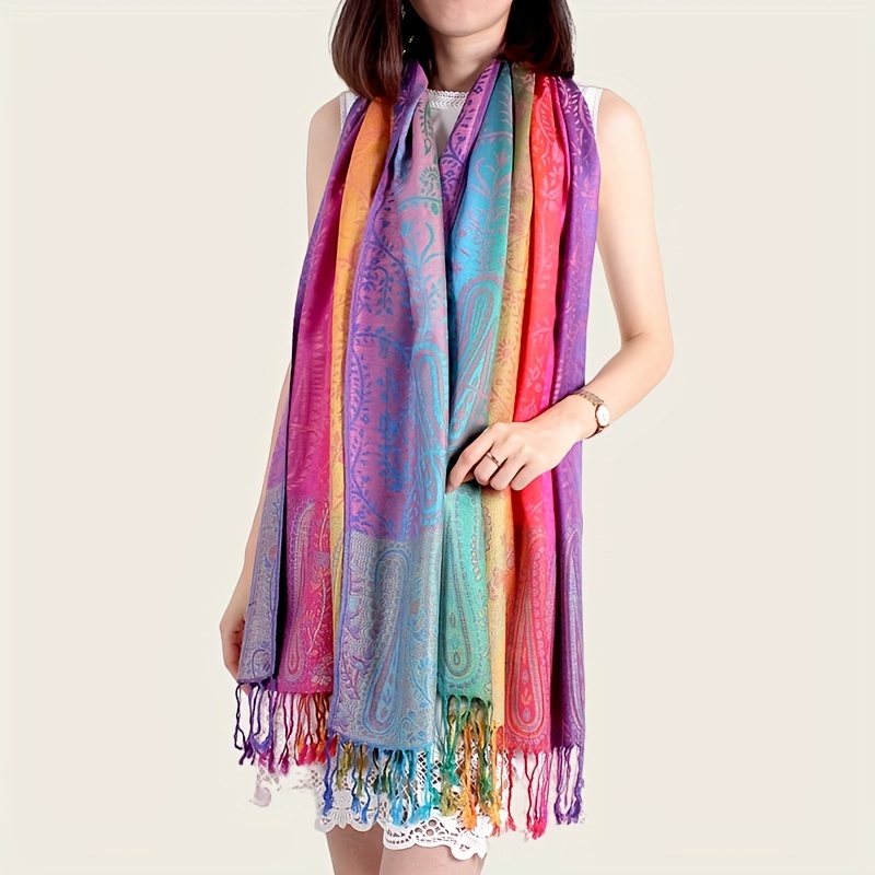 

Tribal Style Jacquard Ombre Polyester Shawl, Decorative Warm , 100% Polyester, Non-stretch, Fringed, With Machine Washable, For , Travel & Vacation