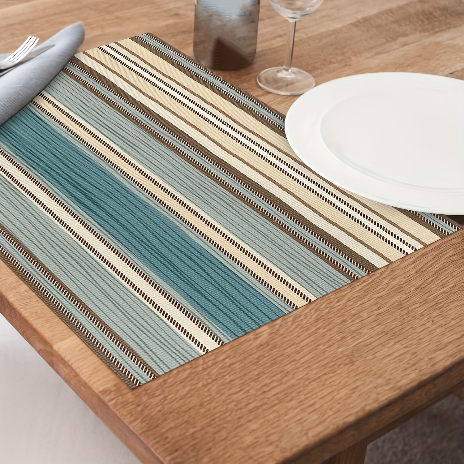 4pcs linen striped boho placemats for dining table set table place mats placemat kitchen dinner table placemats holiday decor   farmhouse style 12 x 18 inches Product details 3