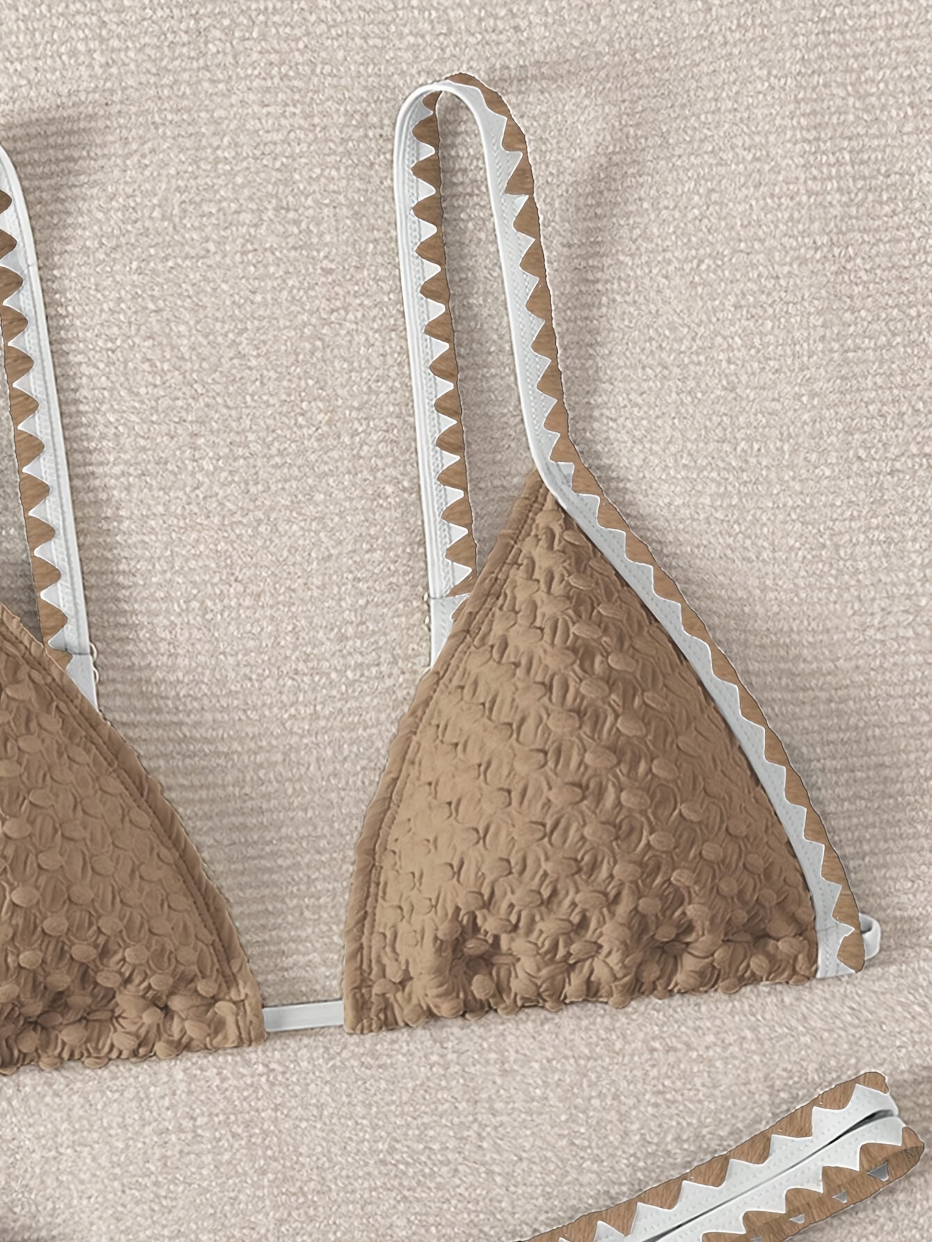 Contrast Trim Whip Stitching Textured Fabric 2 Piece Set Bikini Swimsuits, Women's Swimwear & Clothing