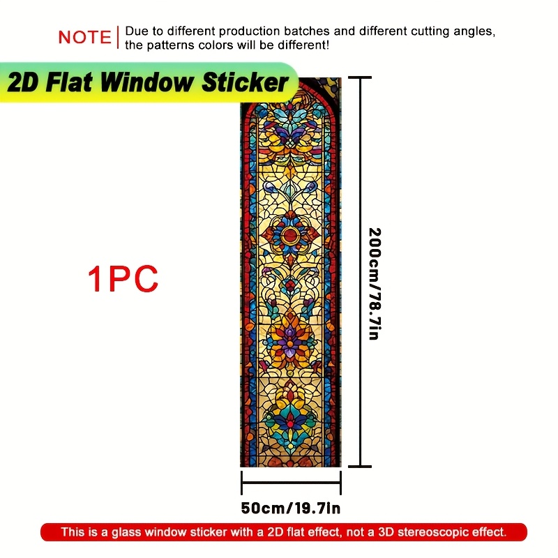 TEMU 2d Flat, 1pc 2d Flat Window Sticker,the Design Pattern Is Stained Glass Floral , 50x200cm, Electrostatic Privacy Film, Removable And Reusable,