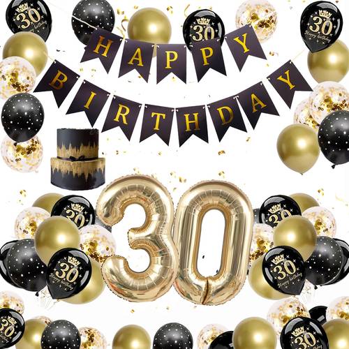 30-års fødselsdagsdekorationer til kvinder og mænd, 30-års balloner fødselsdagsfest dekoration, 32in folie 30-års fødselsdagsballoner, gyldne balloner tillykke med fødselsdagen banner, til 30 fødselsdagsdekoration