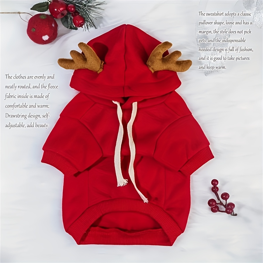 TEMU Neues 1-teiliges Weihnachts-Hundekleidungs-Set mit Kapuzenpullover, warmes Herbst- und Winter-Kapuzen-Shirt, Katzen-Haustierbedarf für die