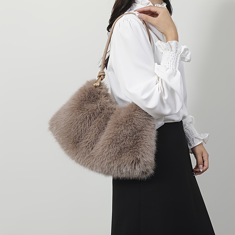 

Chic Plush Moon-shaped Shoulder Bag - Spacious & Soft, Fashionable Solid Color Tote For Women, Perfect Gift