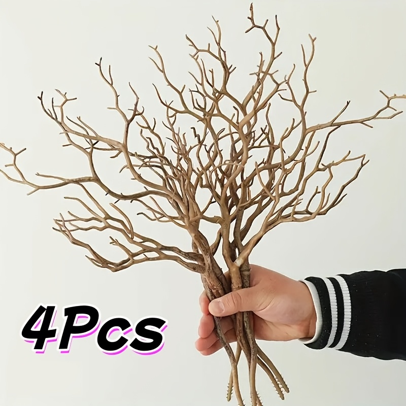 4pcs Artificial Faux Soft Coral Branches Simulation Dead Tree Branches Floral Arrangement Handcraft Accessory, Suitable For Home Decoration Dried Branches, Table Centerpiece Holiday Gift