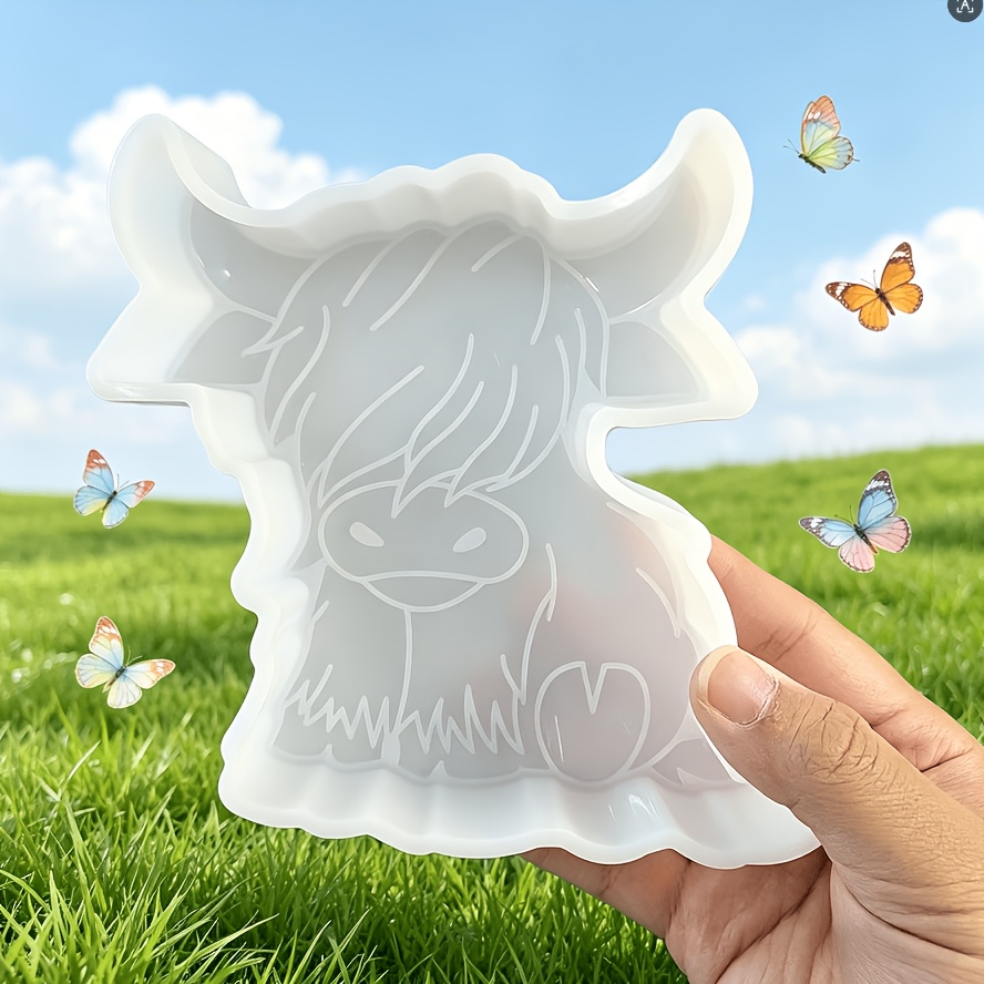 TEMU Moule Souple en Silicone Vache Highland pour Bougies Parfumées, Artisanat en Résine & Pierres de Diffuseur - de Vache Écossaise avec de Vache
